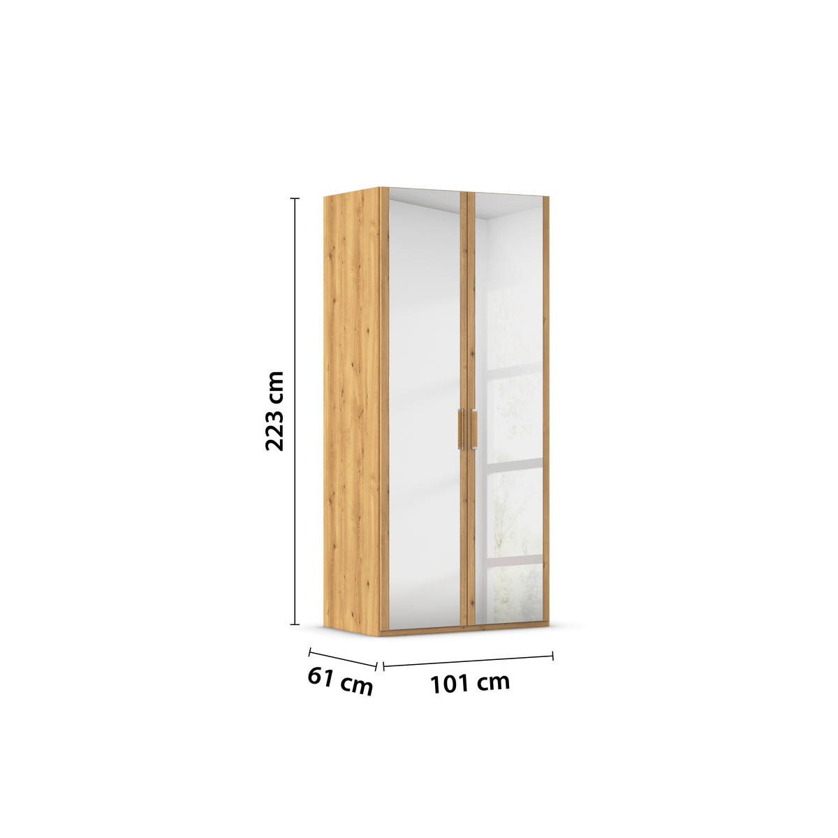 DREHTÜRENSCHRANK 101/223/60 cm 2-türig Eichefarben  - Eichefarben/Silberfarben, Design, Glas/Holzwerkstoff (101/223/60cm) - Novel
