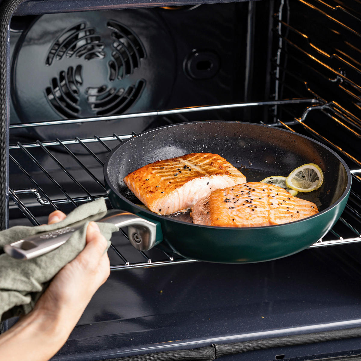 BRATPFANNE Evolution Keramikbeschichtung 28 cm  - Waldgrün/Edelstahlfarben, Basics, Textil/Metall (28cm) - GreenPan