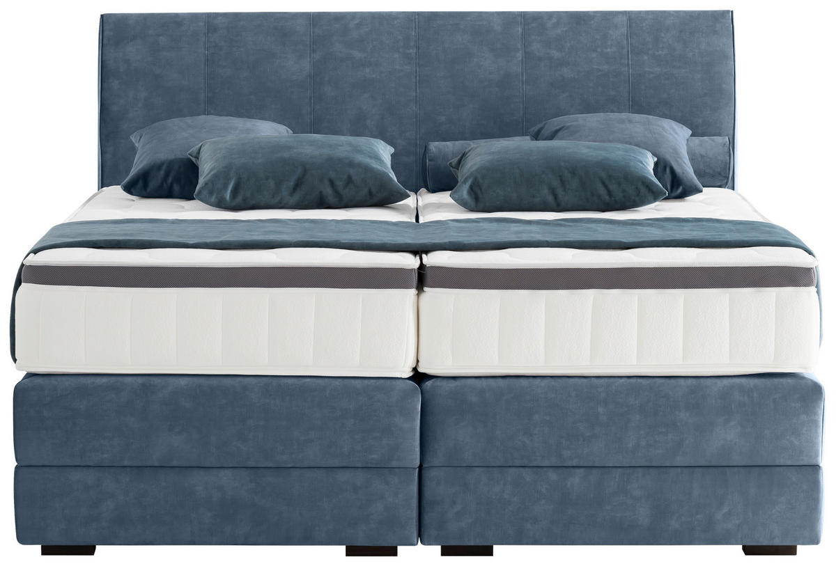 BOXSPRINGBETT 180/200 cm  in Blau  - Wengefarben/Blau, KONVENTIONELL, Holz/Textil (180/200cm) - Novel