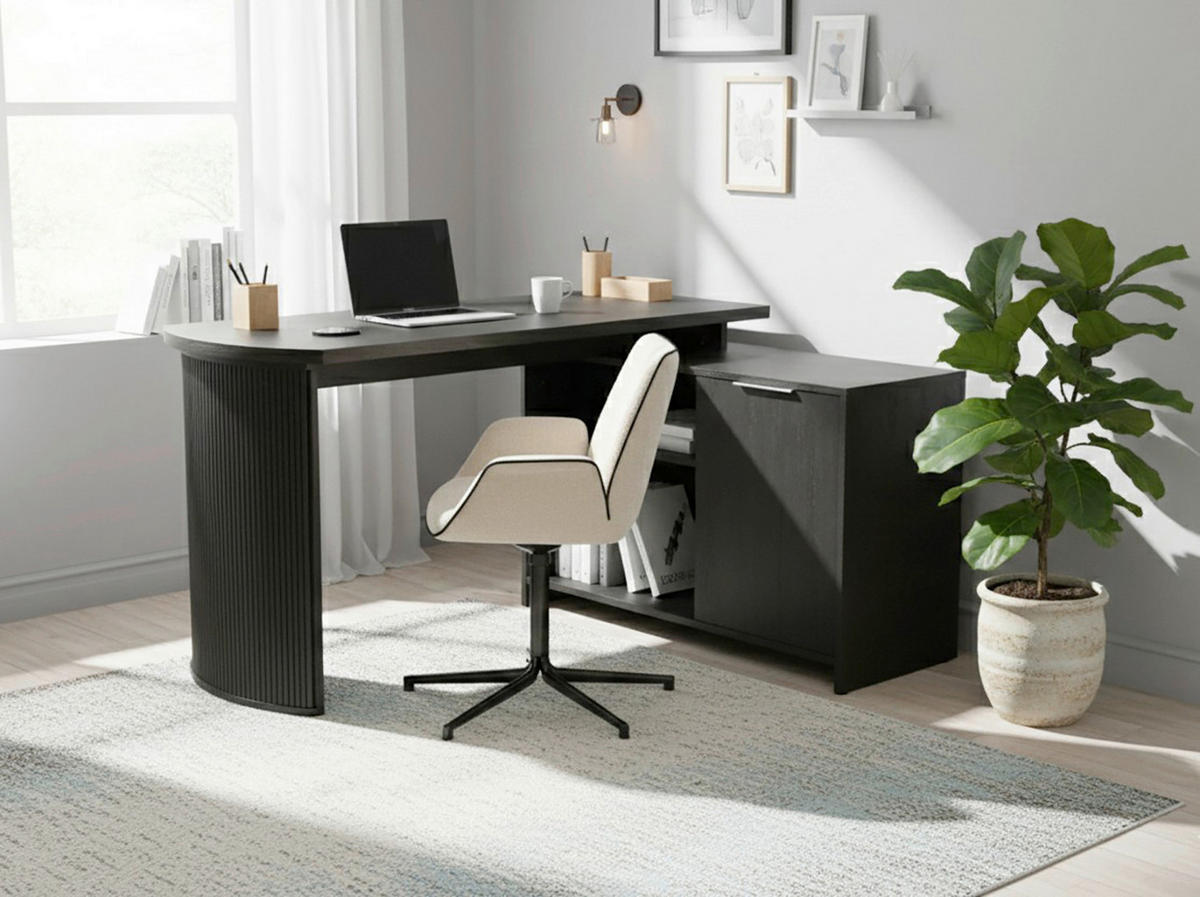 ECKSCHREIBTISCH 150/120/75 cm Schwarz, Eichefarben Kabeldurchlass, Stauraum, seitenverkehrt montierbar  - Eichefarben/Silberfarben, Modern, Holzwerkstoff/Metall (150/120/75cm) - MID.YOU