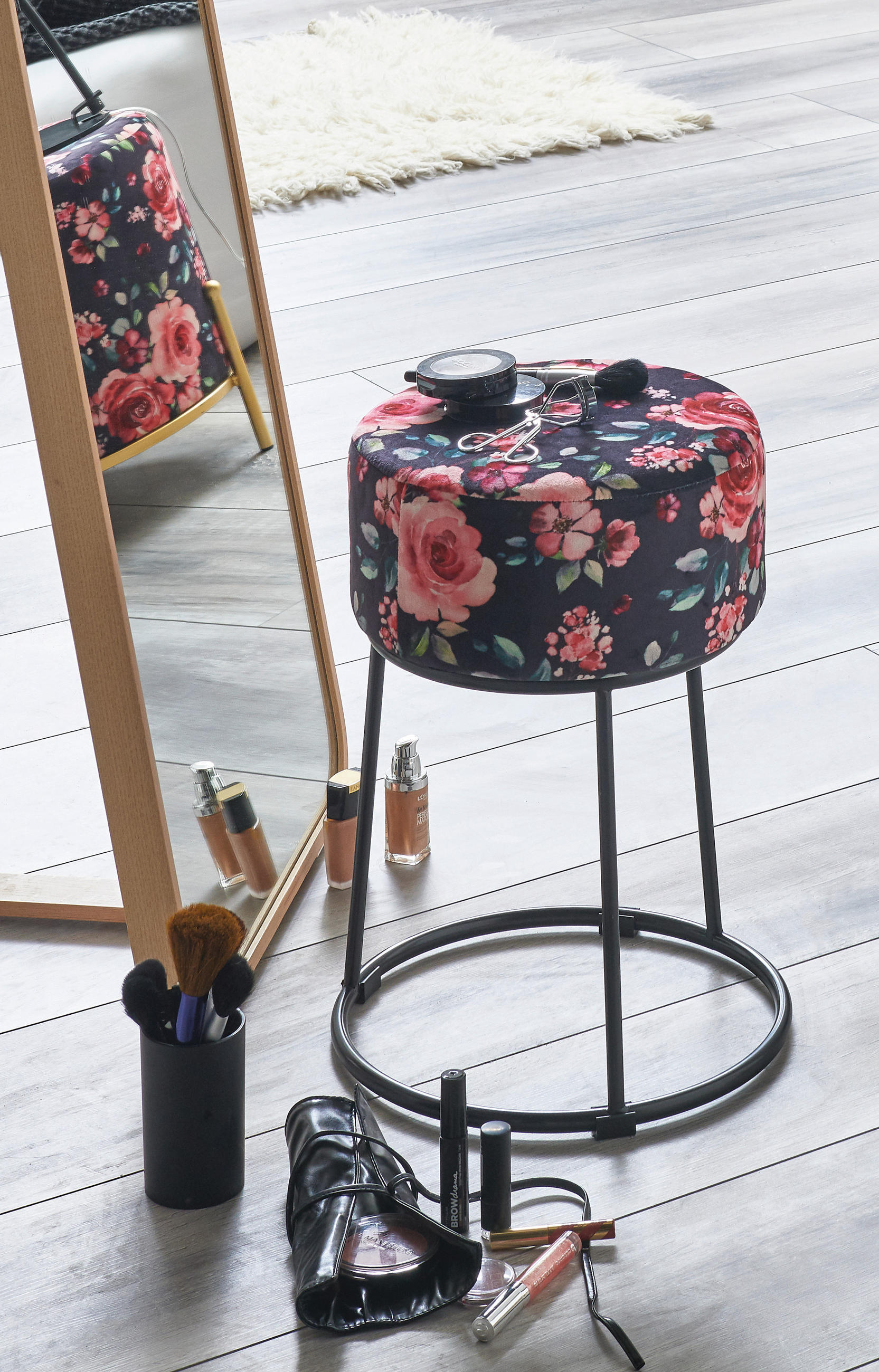 HOCKER in Metall, Textil, Holzwerkstoff Multicolor, Schwarz  - Multicolor/Schwarz, Design, Holzwerkstoff/Textil (30/46/30cm)