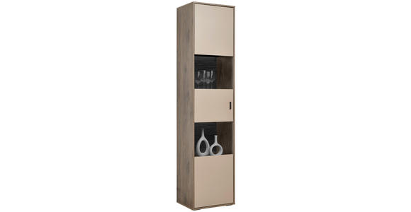 VITRINE in Eichefarben, Hellgrau - Eichefarben/Anthrazit, MODERN, Glas/Holzwerkstoff (49/206/37cm) - Carryhome