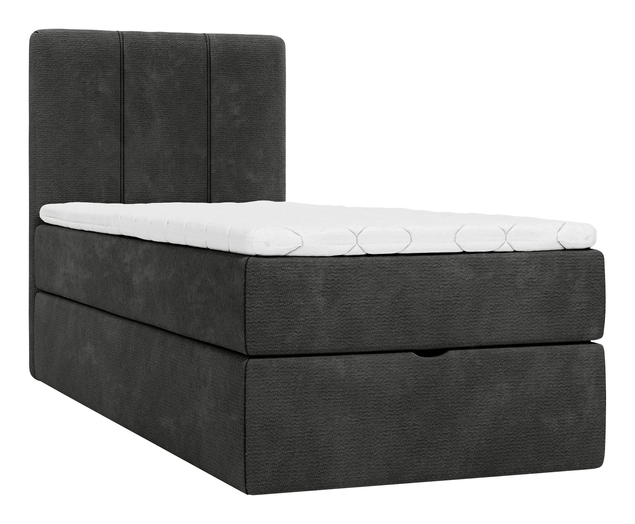 BOXBETT 70/200 cm,  in Anthrazit, Matratze, gepolstertes Kopfteil, Bettkasten, Topper, H3 = fest  - Anthrazit/Schwarz, Design, Holzwerkstoff/Kunststoff (70/200cm) - Esposa