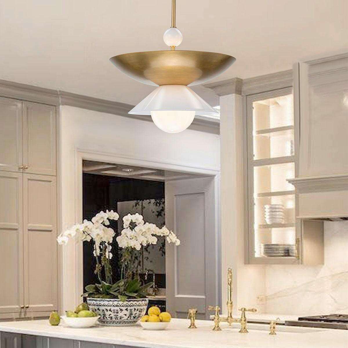 HÄNGELEUCHTE Saucer  78,5/50,8/50,8 cm  - Messingfarben, KONVENTIONELL, Glas/Metall (78,5/50,8/50,8cm) - Elstead Lighting