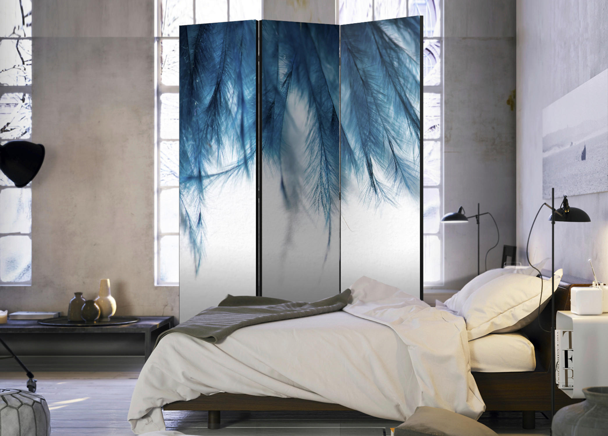 PARAVENT mit 3  Flügel - Blau/Weiß, Basics, Holz/Textil (135/172/3cm) - artgeist
