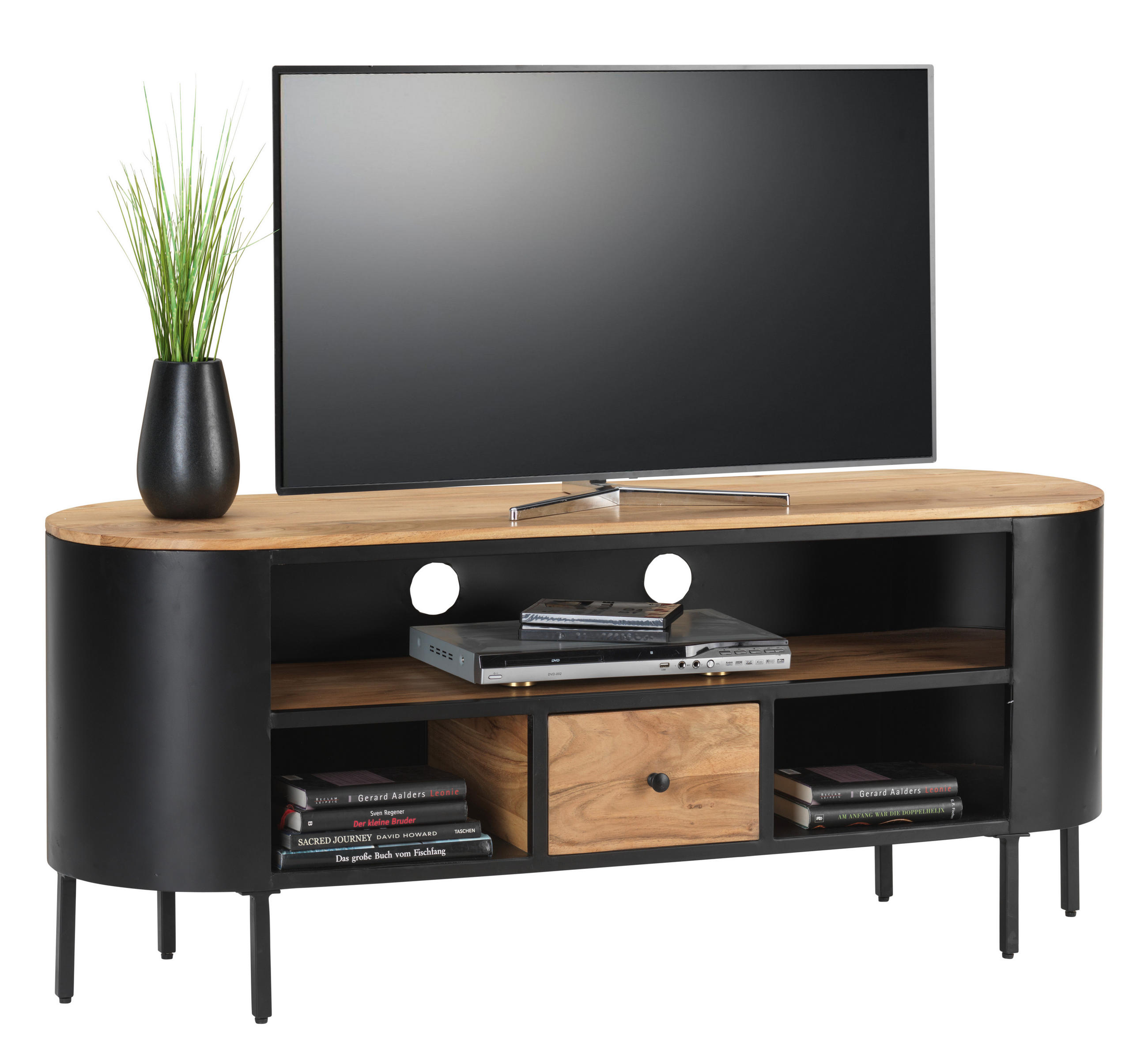 TV-ELEMENT - Schwarz/Akaziefarben, Trend, Holz/Metall (145/60/40cm) - Ambia Home