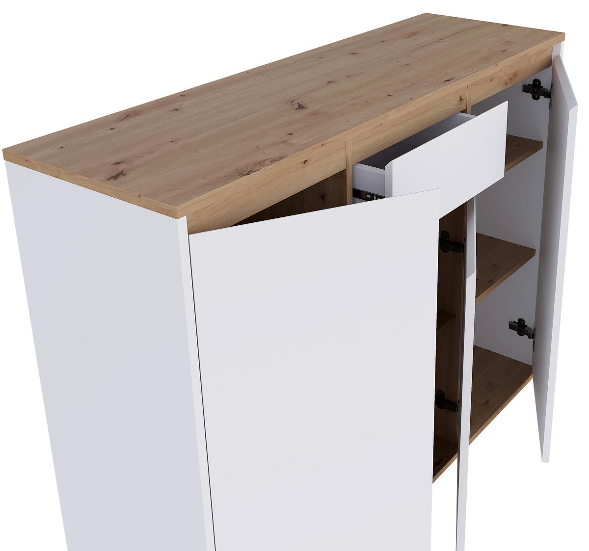 ŠIROKA KOMODA, bela, hrast artisan  - črna/bela, Moderno, umetna masa/leseni material (120/93/38cm) - Carryhome