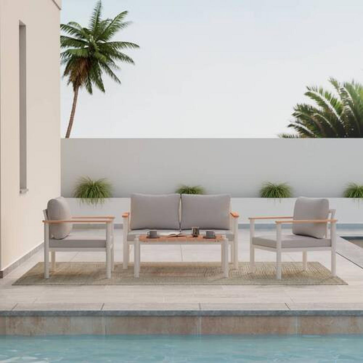 GARTENSET Metall, Kunststoff, Textil  - Beige/Hellgrau, MODERN, Kunststoff/Textil - Ambia Garden