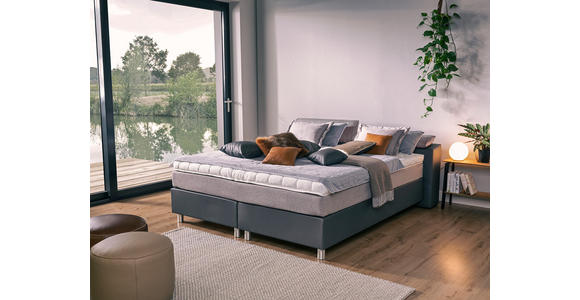 Boxspringbett mit Topper & Matratze H2 180x200cm Hampton - Anthrazit/Alufarben, KONVENTIONELL, Textil (180/200cm) - Luca Bessoni