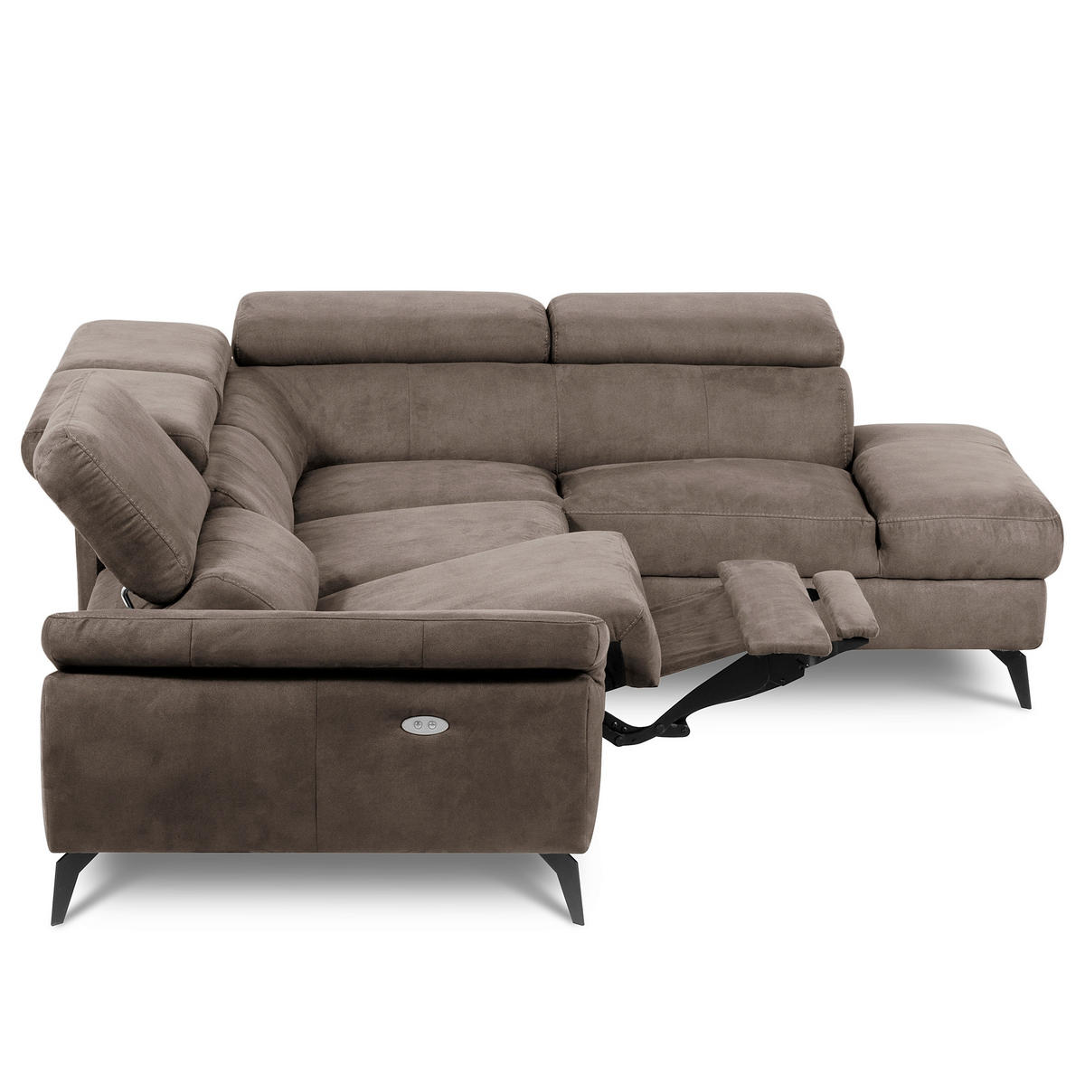 ECKSOFA SONO in Lederlook Braun Bettkasten, Armteilverstellung, Kopfteilverstellung  265/210 cm  - Schwarz/Braun, Design, Textil/Metall (265/210cm) - Livetastic