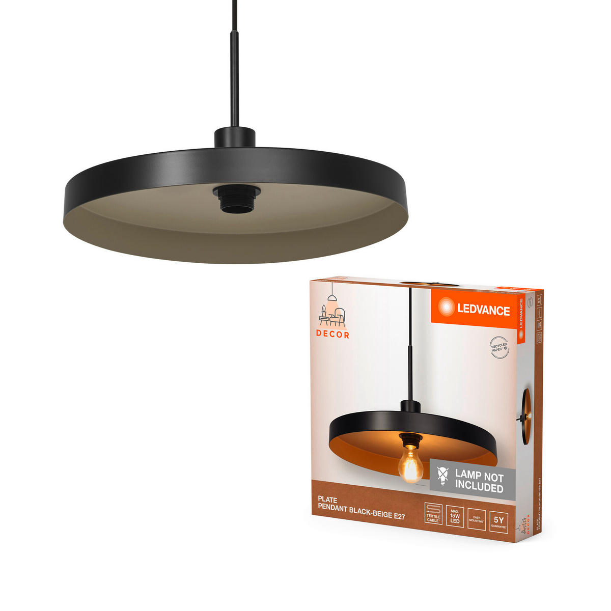 HÄNGELEUCHTE 40/127 cm  - Beige/Schwarz, Basics, Metall (40/127cm) - Ledvance