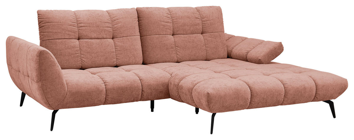 ECKSOFA Rosa Flachgewebe Rücken echt, Sitztiefenverstellung  - Schwarz/Rosa, KONVENTIONELL, Textil/Metall (273/211cm) - SetOne by Musterring