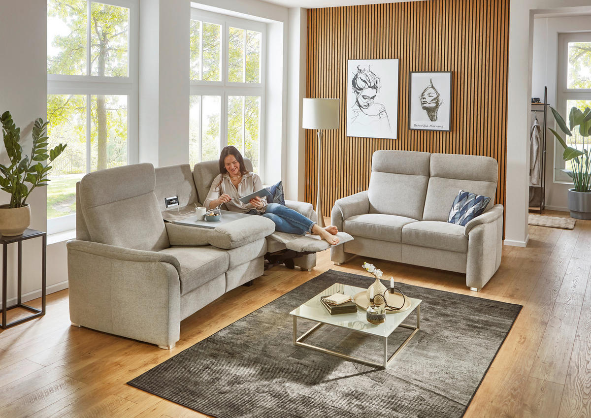 TRAPEZSOFA Flachgewebe Beige  - Beige/Alufarben, Konventionell, Textil/Metall (218/107/103cm) - Beldomo Comfort