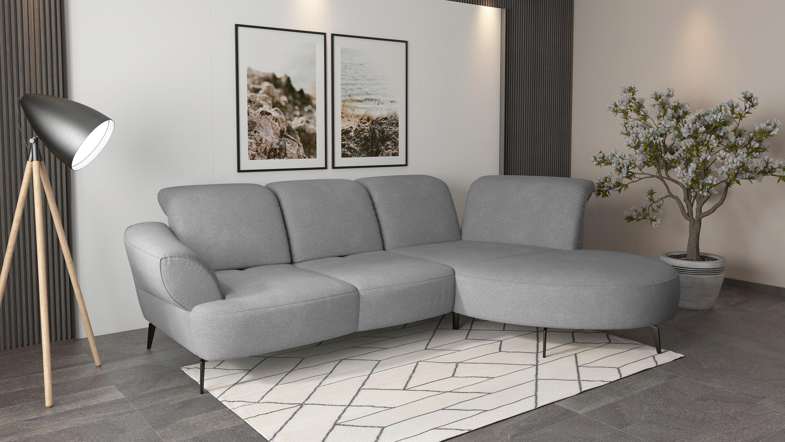ECKSOFA DANCE E Grau Mikrofaser  - Schwarz/Grau, MODERN, Textil/Metall (313/208cm) - Sit & More