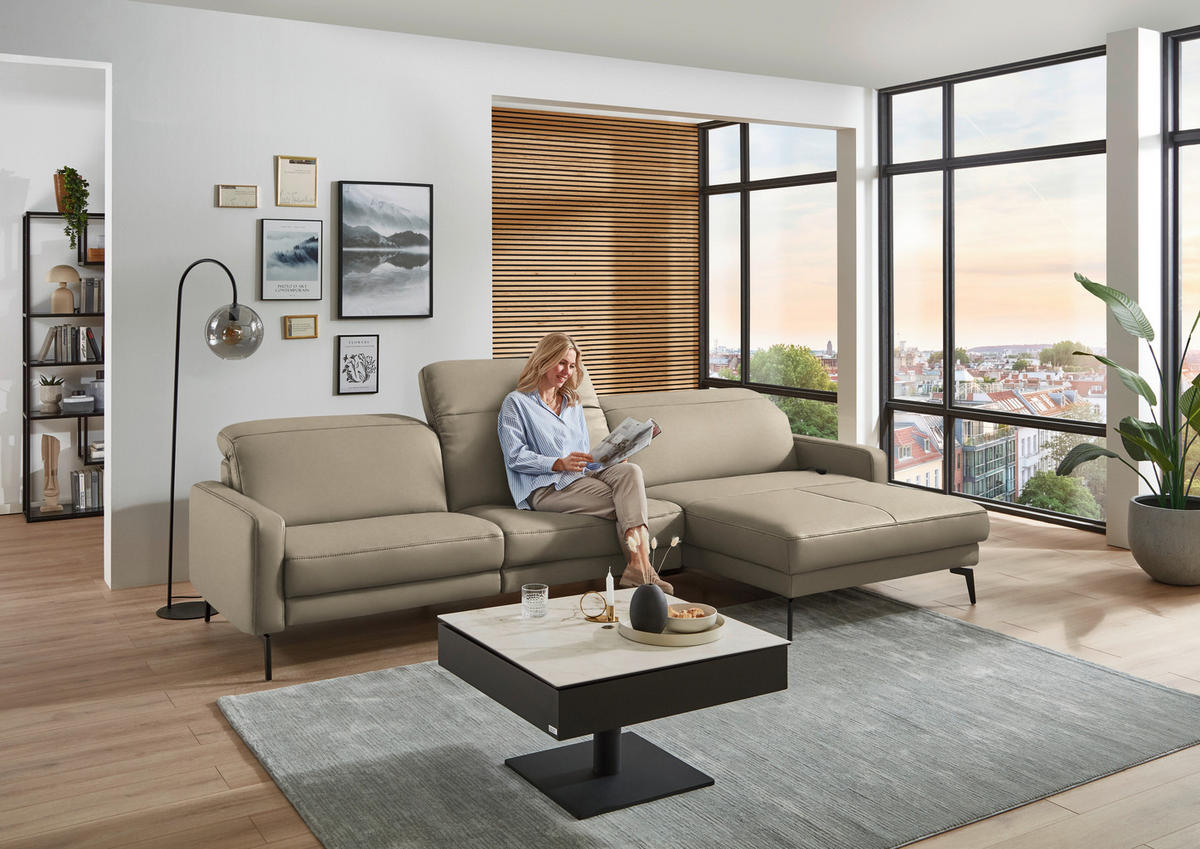 ECKSOFA  Echtleder Kaschmir  - Kaschmir/Schwarz, Design, Leder/Metall (323/179cm) - Dieter Knoll