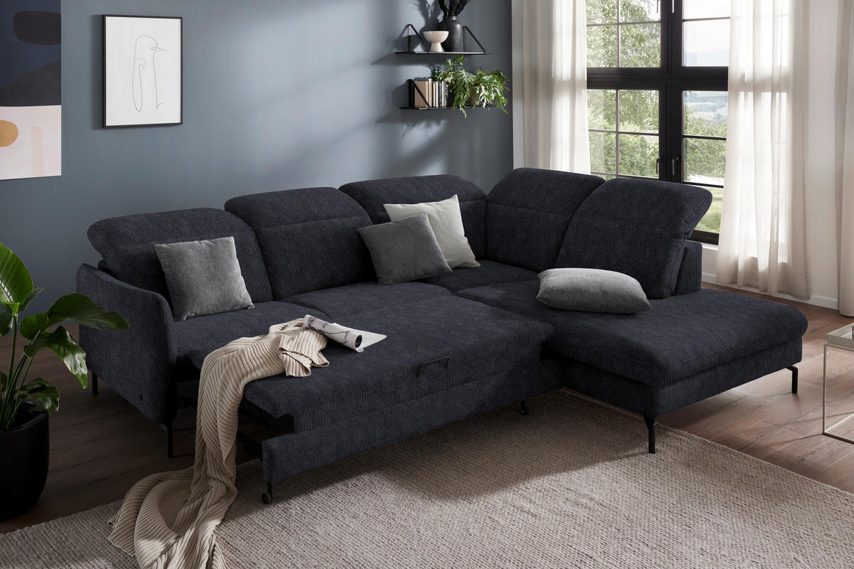 ECKSOFA in Flachgewebe Graphitfarben  - Schwarz/Graphitfarben, Design, Textil/Metall (299-313/233cm) - Dieter Knoll