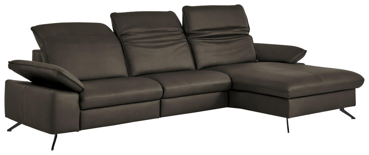 ECKSOFA  Echtleder Graubraun  - Graubraun/Schwarz, Design, Leder/Metall (307/169cm) - Beldomo Premium