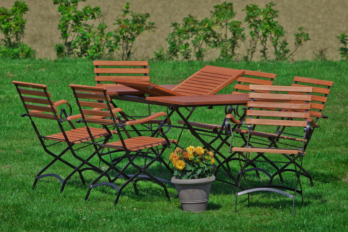 VRTNA GARNITURA Schlossgarten  jeklo  naravne barve, črna  naravne barve, črna    - črna/naravne barve, Romantika, kovina/les - Ambia Garden