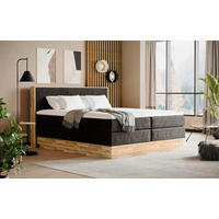 BOXSPRINGBETT 160/200 cm,  in Braun, Eichefarben, Matratze, gepolstertes Kopfteil, Bettkasten, Topper, H2 + H2 = mittel  - Eichefarben/Schwarz, MODERN, Holz/Kunststoff (160/200cm) - Livetastic