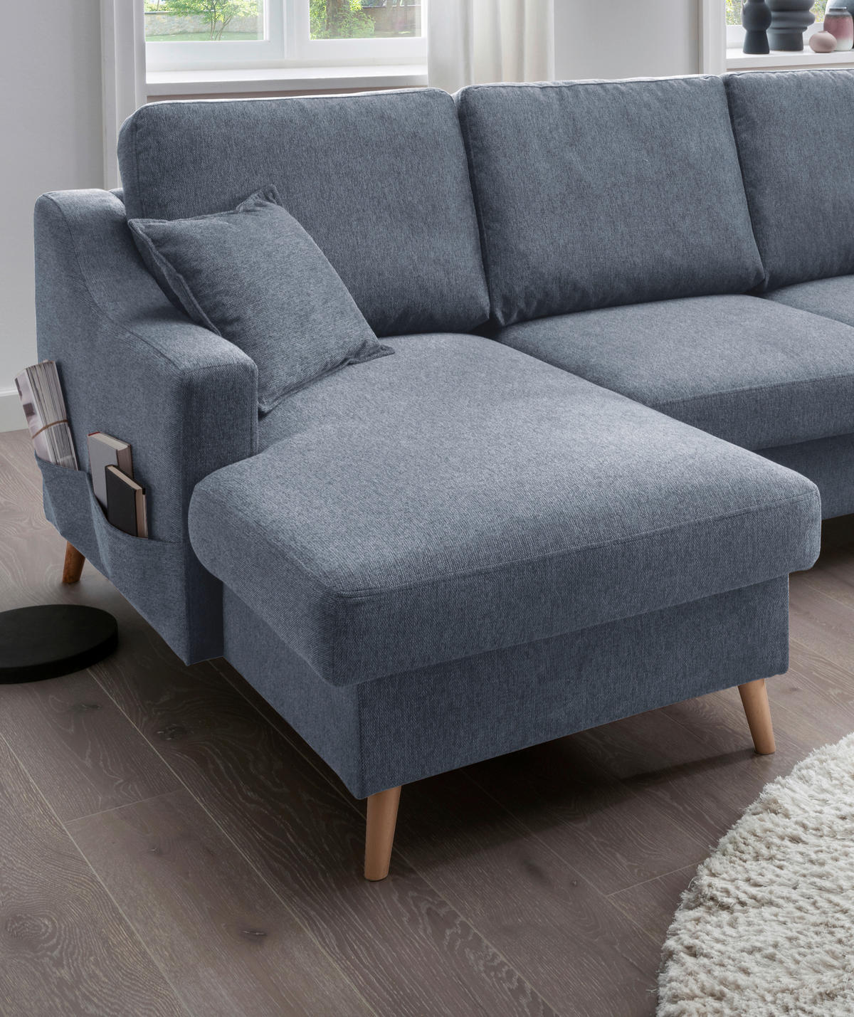 WOHNLANDSCHAFT in Struktur Blau  - Blau/Naturfarben, KONVENTIONELL, Holz/Textil (150/301/200cm) - P & B