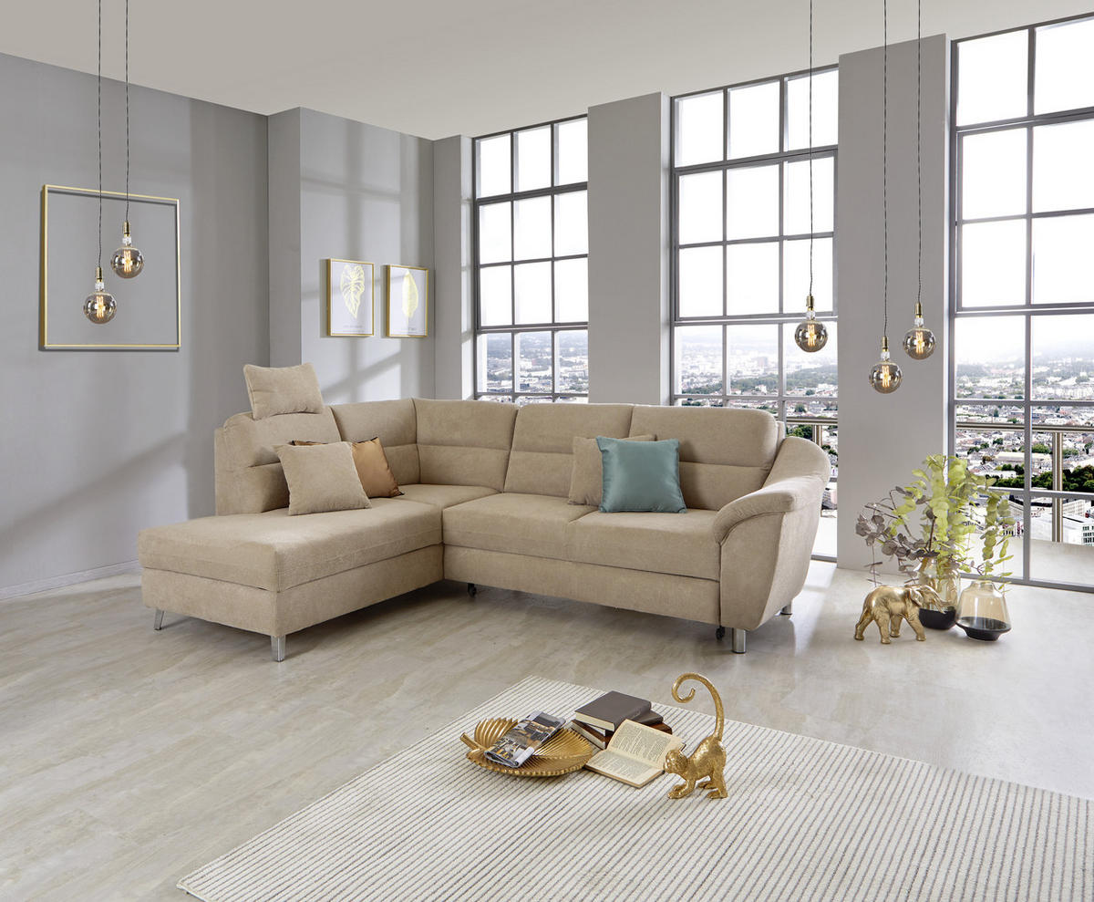 ECKSOFA in Velours Beige  - Beige/Silberfarben, Konventionell, Textil/Metall (197/248cm) - Livetastic