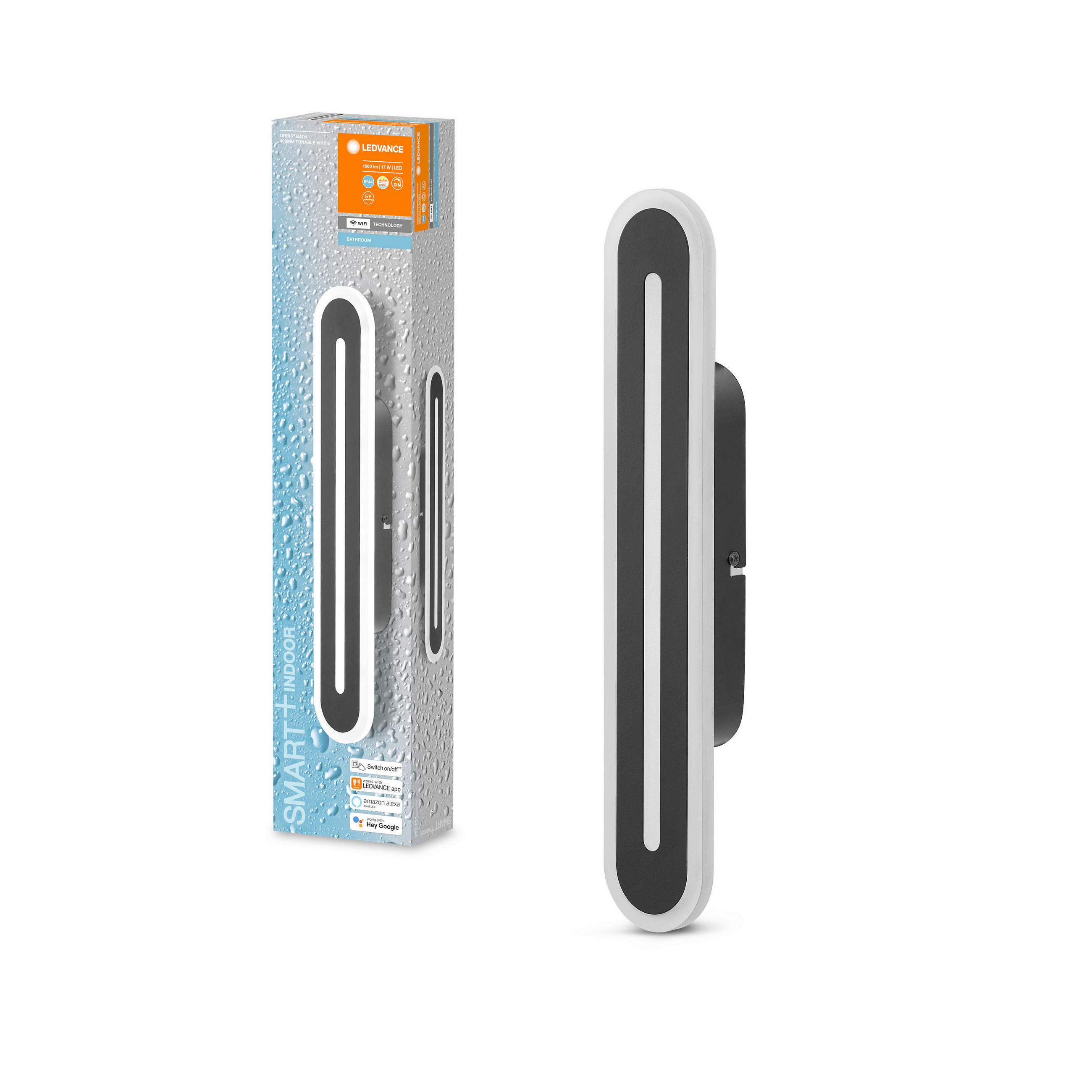 SPIEGELLEUCHTE Smart Wifi Orbis Bath 40/7/5 cm   - Schwarz, Design, Metall (40/7/5cm) - Ledvance