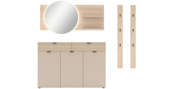 GARDEROBE 5-teilig in 210/195/38 cm - Kaschmir/Eichefarben, Design, Holzwerkstoff/Metall (210/195/38cm) - Xora