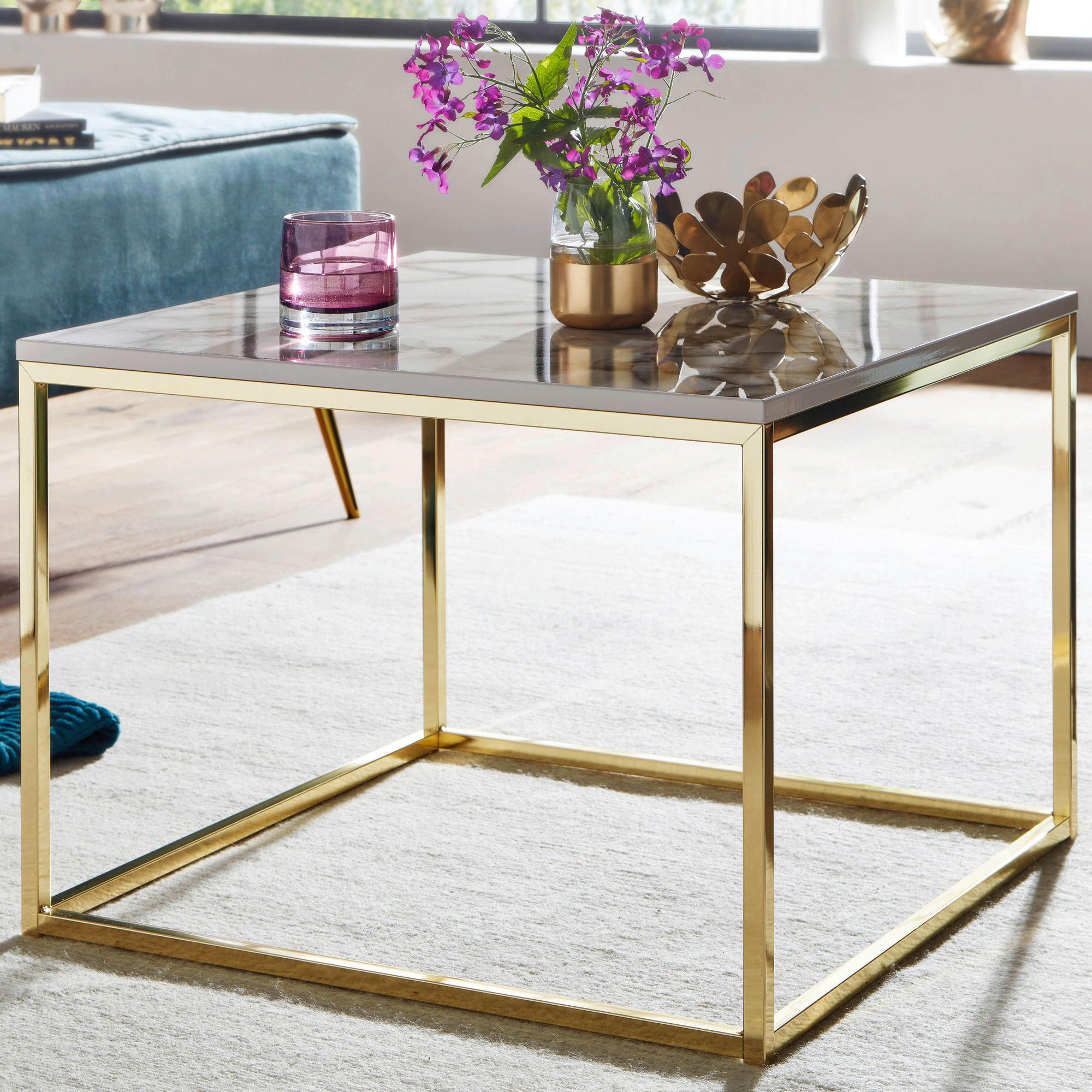 COUCHTISCH 60/60/45 cm quadratisch Weiß  - Goldfarben/Weiß, MODERN, Holzwerkstoff/Metall (60/60/45cm) - MID.YOU