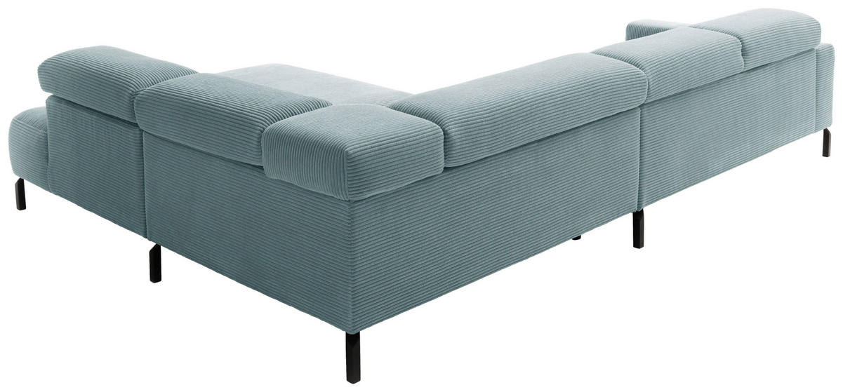 ECKSOFA inkl. Funktion in Cord Hellblau  - Schwarz/Hellblau, Modern, Textil/Metall (309/219cm) - Pure Home Lifestyle