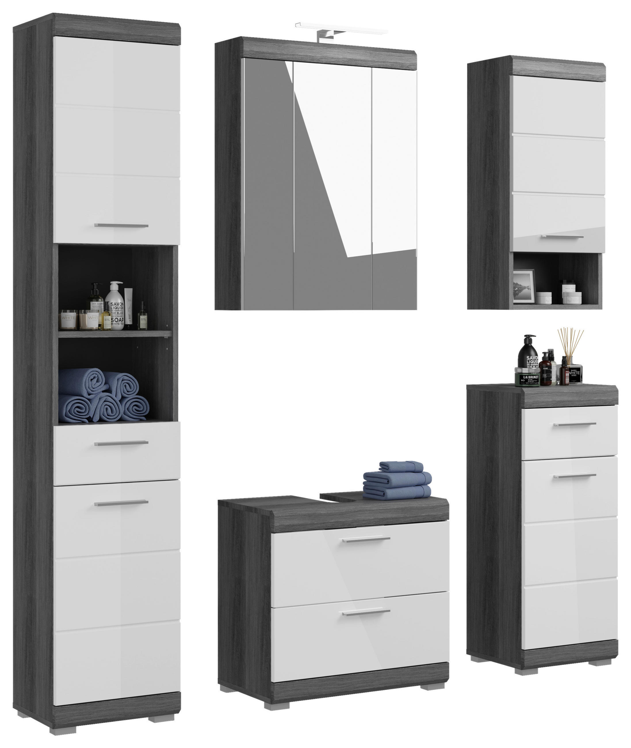 BADEZIMMER 5-teilig  in 134 cm  - Weiß Hochglanz, MODERN, Holzwerkstoff/Kunststoff (134cm) - MID.YOU