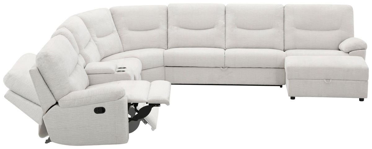 ECKSOFA Weiß Leinenoptik  - Schwarz/Weiß, KONVENTIONELL, Holz/Kunststoff (286/101/338cm) - Livetastic