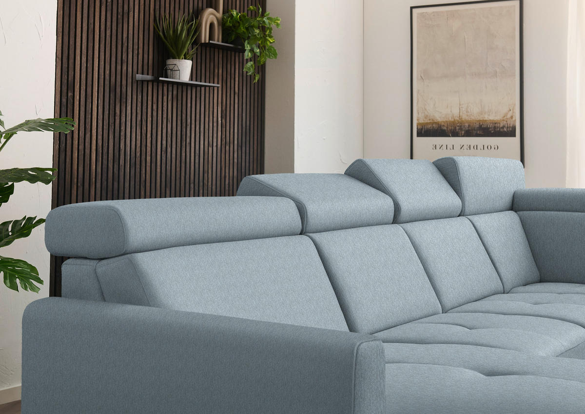 WOHNLANDSCHAFT Flachgewebe Hellblau  - Schwarz/Hellblau, Konventionell, Textil/Metall (174/333/215cm) - Beldomo System