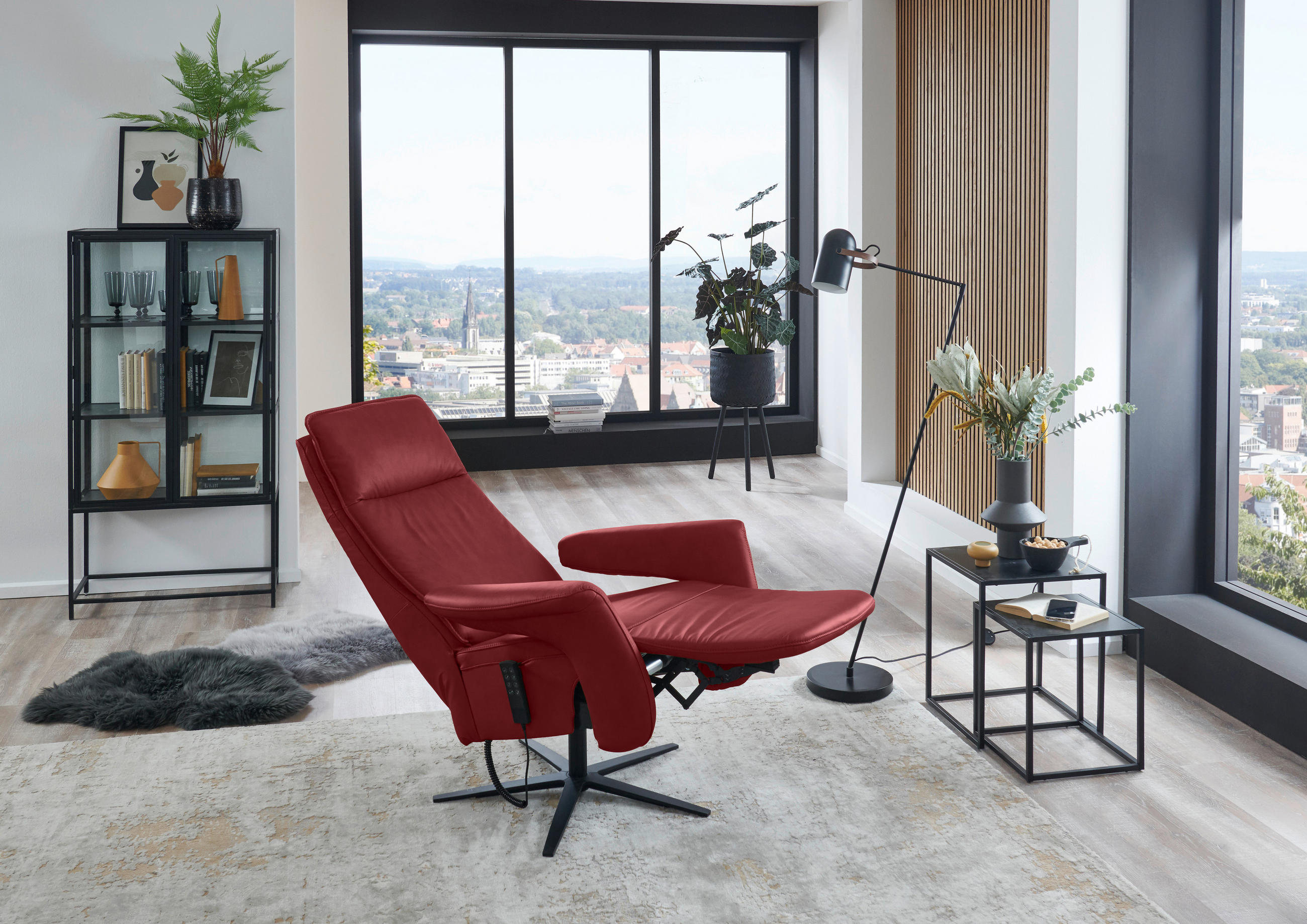 RELAXSESSEL in Leder Rot  - Rot/Schwarz, Design, Leder/Metall (83/123/87cm) - Valdera