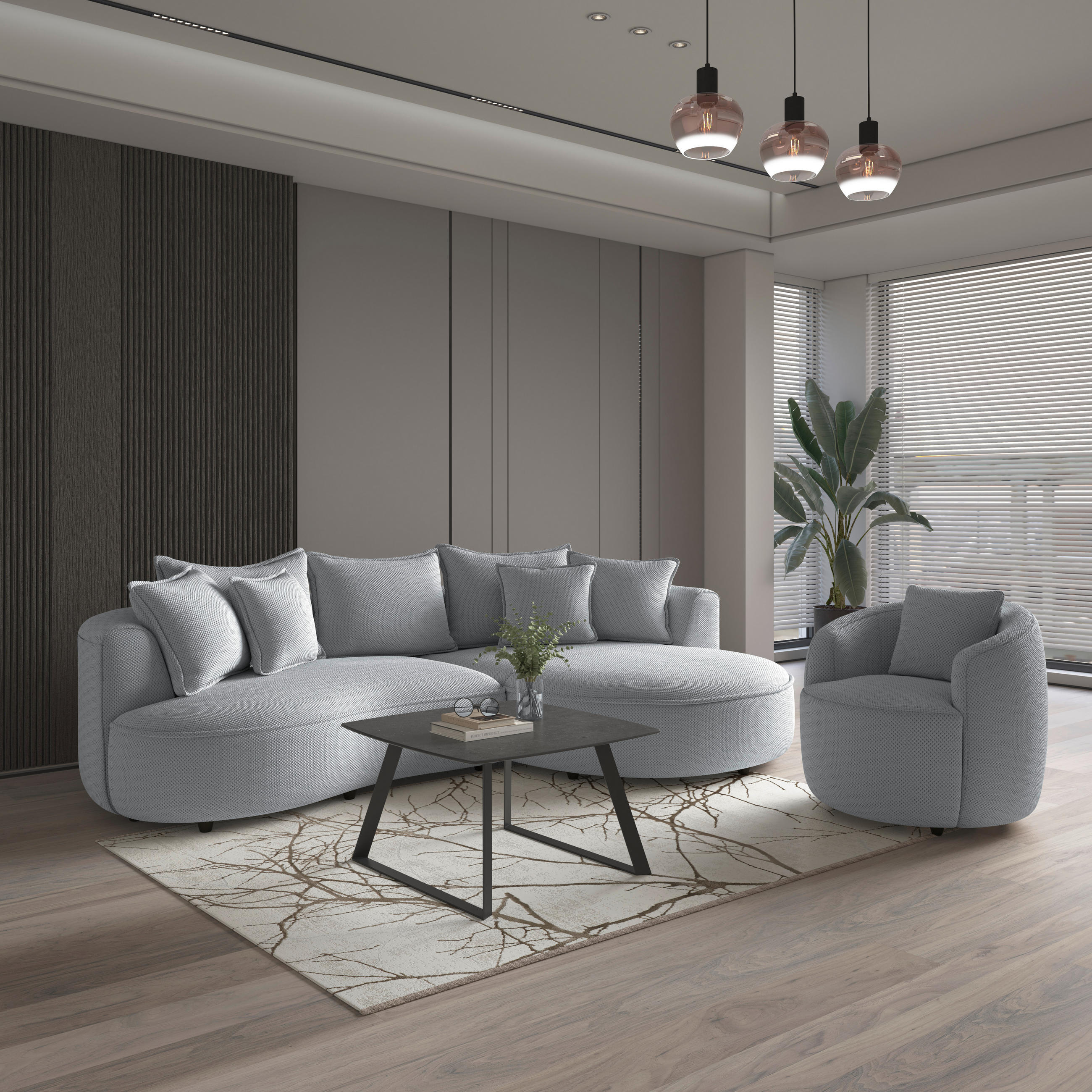 SESSEL in Velours, Struktur Grauweiß  - Grauweiß/Schwarz, MODERN, Kunststoff/Textil (81/74/81cm) - Livetastic