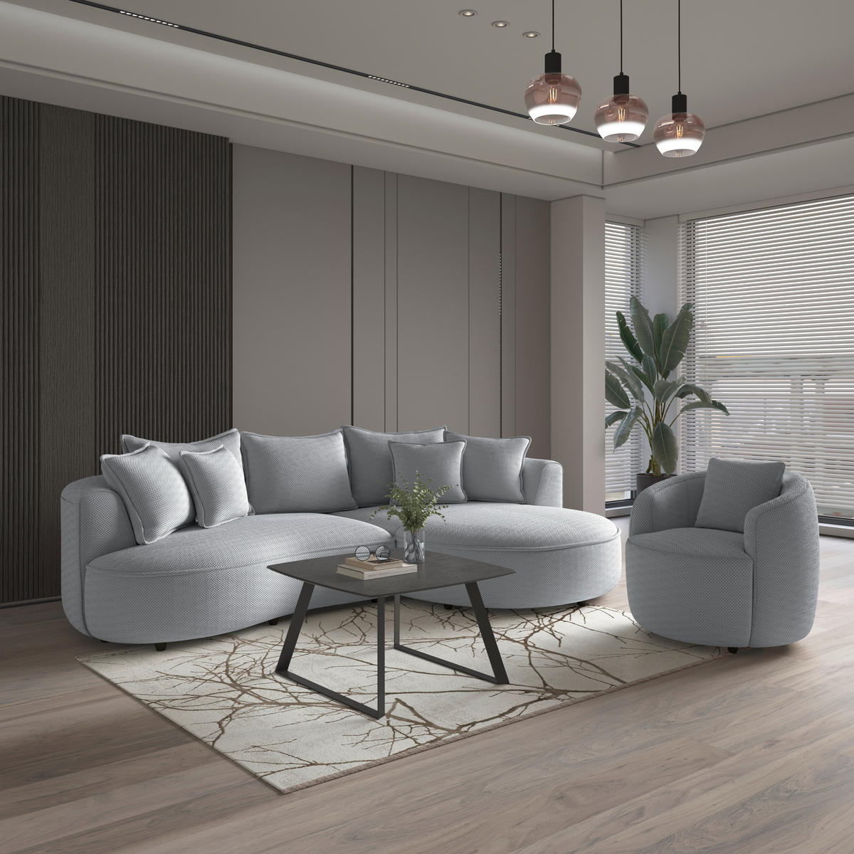 SESSEL in Velours, Struktur Grauweiss  - Schwarz/Grauweiss, Modern, Kunststoff/Textil (81/74/81cm) - Livetastic