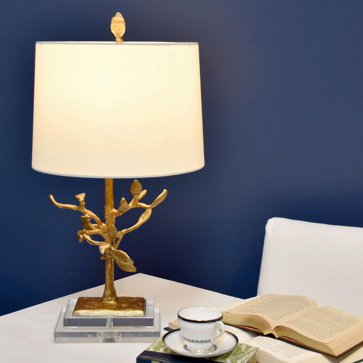 TISCHLEUCHTE - Weiss, Konventionell, Textil/Metall (35.5/66.2cm) - Elstead Lighting