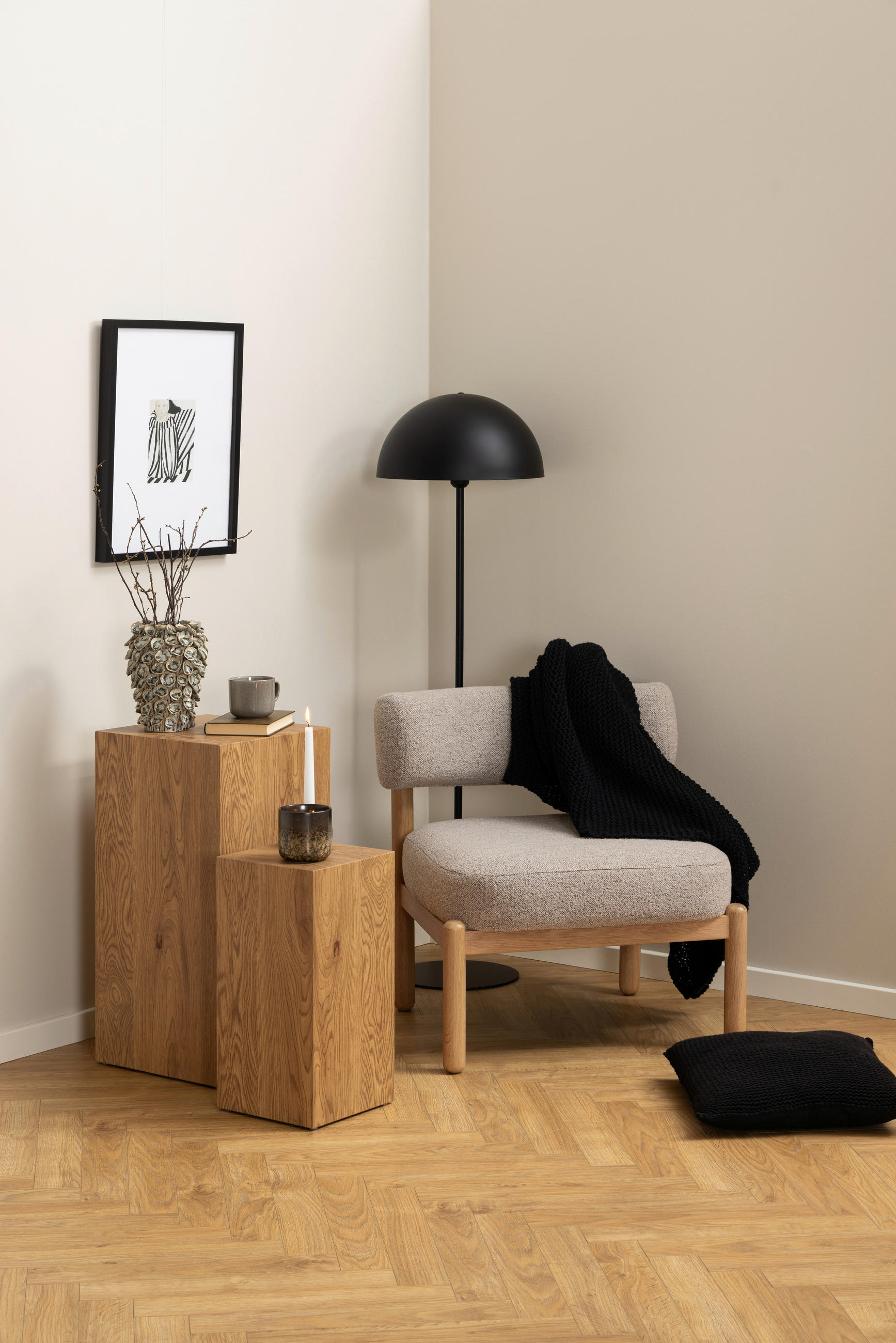 SESSEL Flachgewebe Beige    - Eichefarben/Beige, Design, Holz/Textil (66,5/75/69cm) - Carryhome