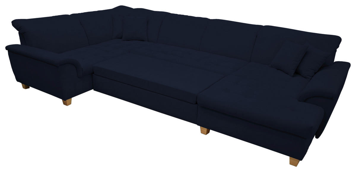 WOHNLANDSCHAFT Dunkelblau Mikrofaser  - Eichefarben/Dunkelblau, KONVENTIONELL, Holz/Textil (214/352/170cm) - MID.YOU
