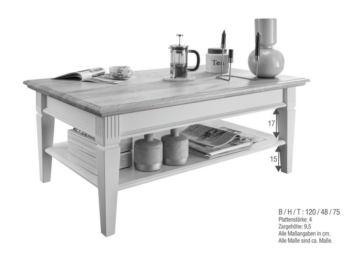 COUCHTISCH Kiefer massiv Weiß  - Weiß, Design, Holz (120/48/75cm) - Livetastic
