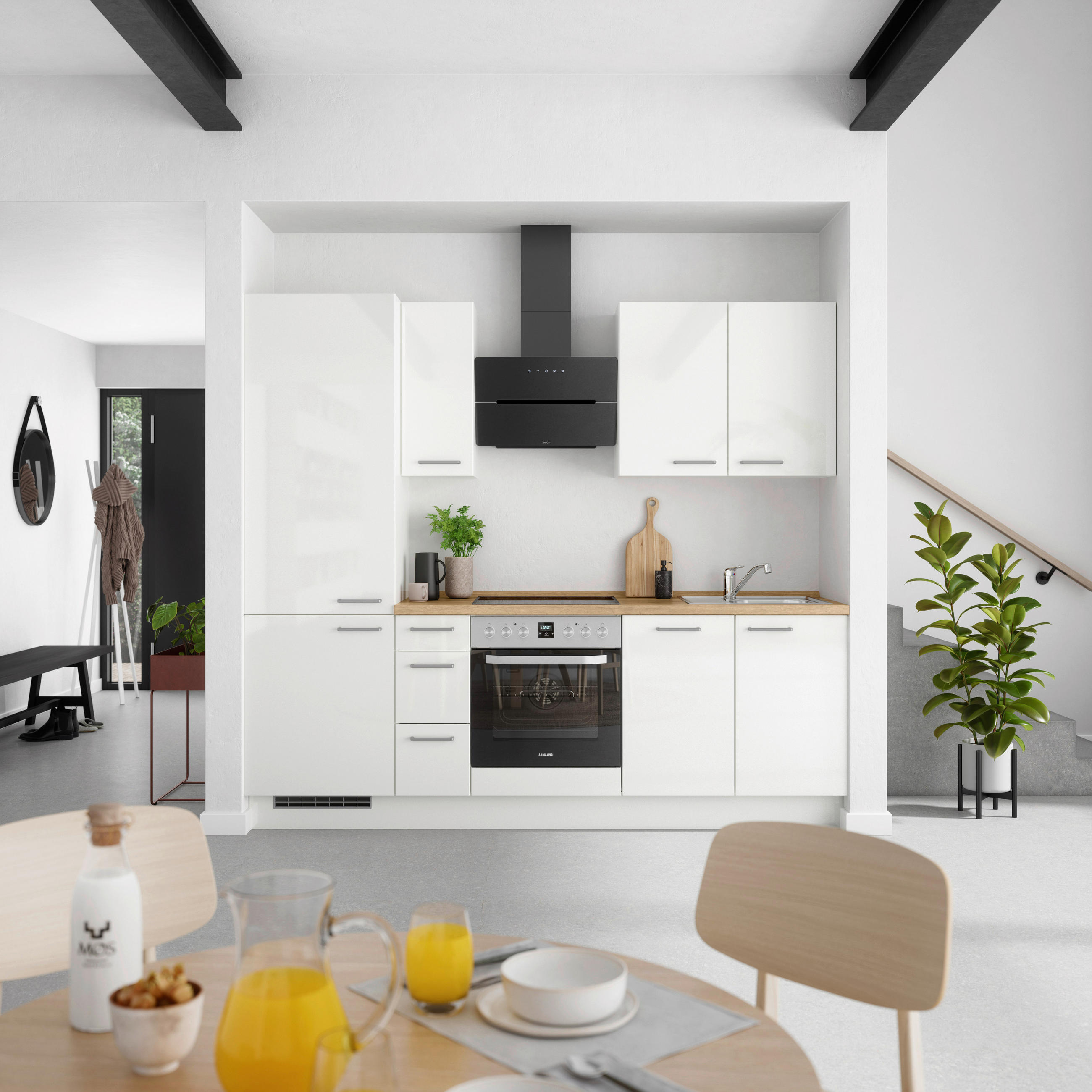 KUHINJSKI BLOK BREZ APARATOV - barve nerjavečega jekla/barve hrasta, Moderno, kovina/leseni material (240cm) - Nobilia