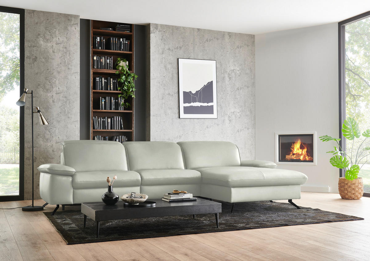 ECKSOFA  Echtleder Silberfarben  - Silberfarben/Schwarz, Design, Leder/Metall (307/169cm) - Beldomo Premium