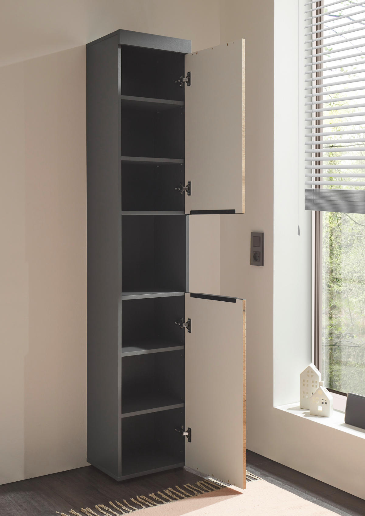 HOCHSCHRANK 36/190/31 cm  - Eichefarben/Schwarz, Basics, Holzwerkstoff/Kunststoff (36/190/31cm) - MID.YOU