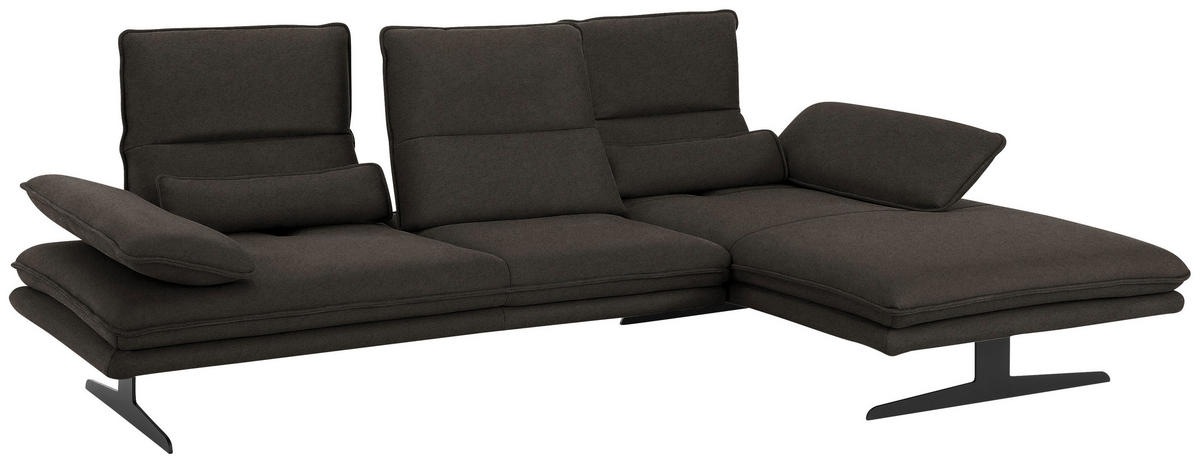 ECKSOFA in Mikrofaser Mokka  - Schwarz/Mokka, Design, Textil/Metall (291/164cm) - Chilliano