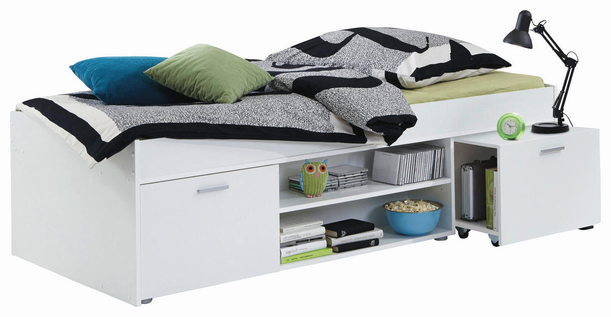 STAURAUMBETT 90/200 cm  in Weiß  - Silberfarben/Weiß, Design, Holzwerkstoff/Kunststoff (90/200cm) - Carryhome