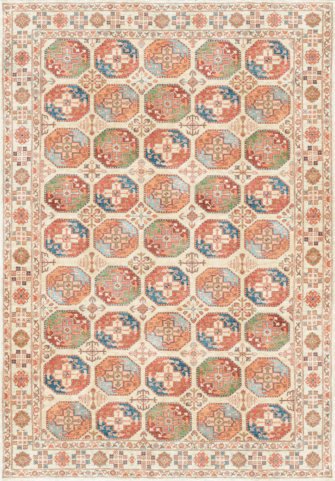 VINTAGE-TEPPICH Living Bathian 160/230 cm  in Creme, Terracotta, Graublau  - Graublau/Terracotta, LIFESTYLE, Kunststoff/Textil (160/230cm) - Lindorug
