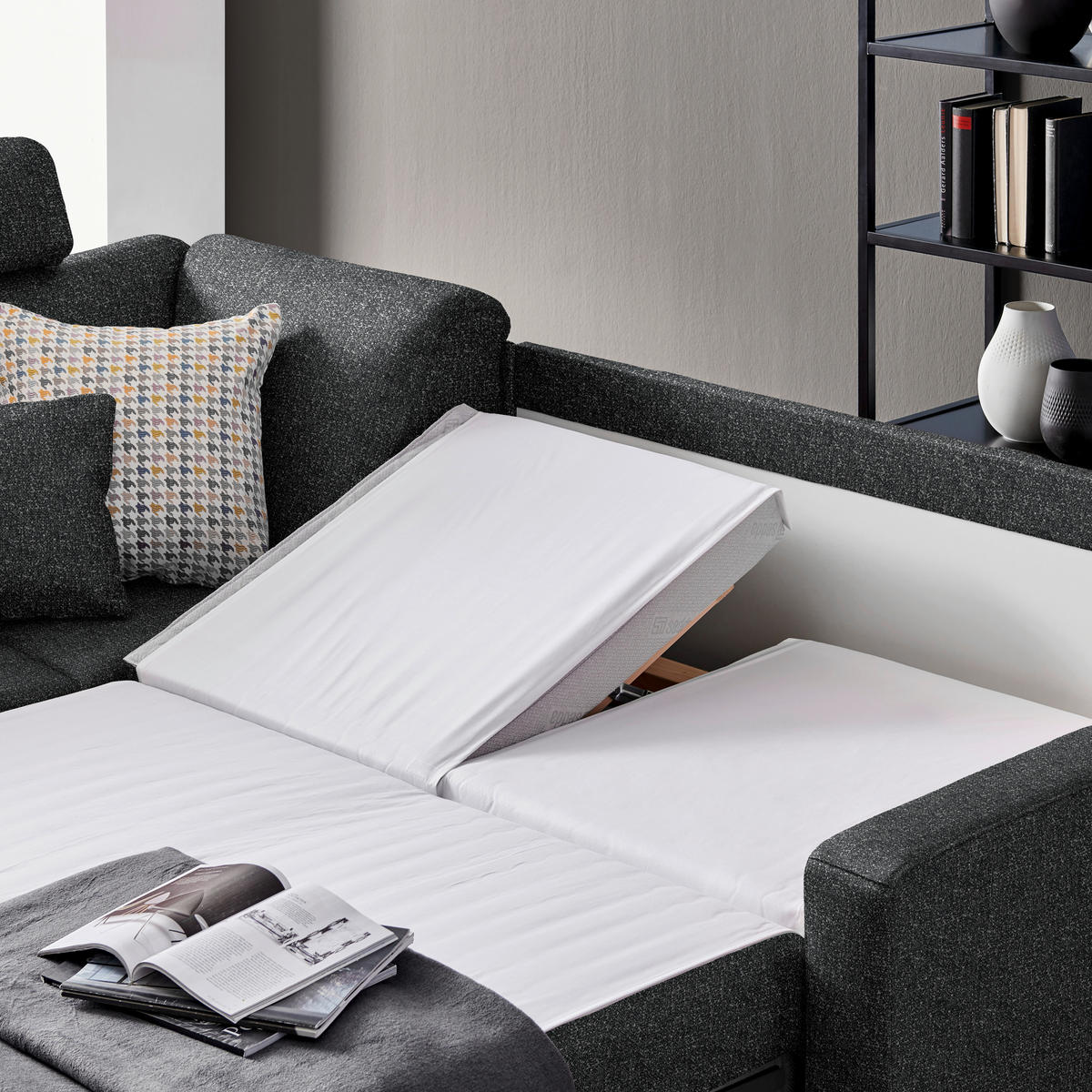 ECKSOFA  in Mikrovelours Anthrazit  208/227 cm  - Anthrazit/Alufarben, KONVENTIONELL, Textil/Metall (208/227cm) - Sedda