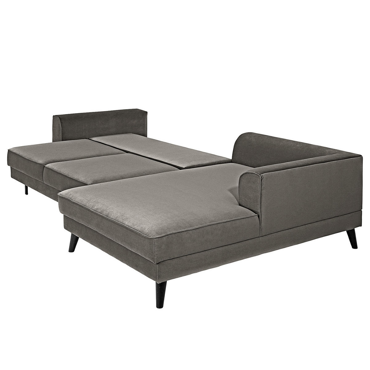 ECKSCHLAFSOFA in Samt, Velours Grau  - Wengefarben/Grau, Modern, Holz/Textil (280/85/169cm) - Trendmanufaktur