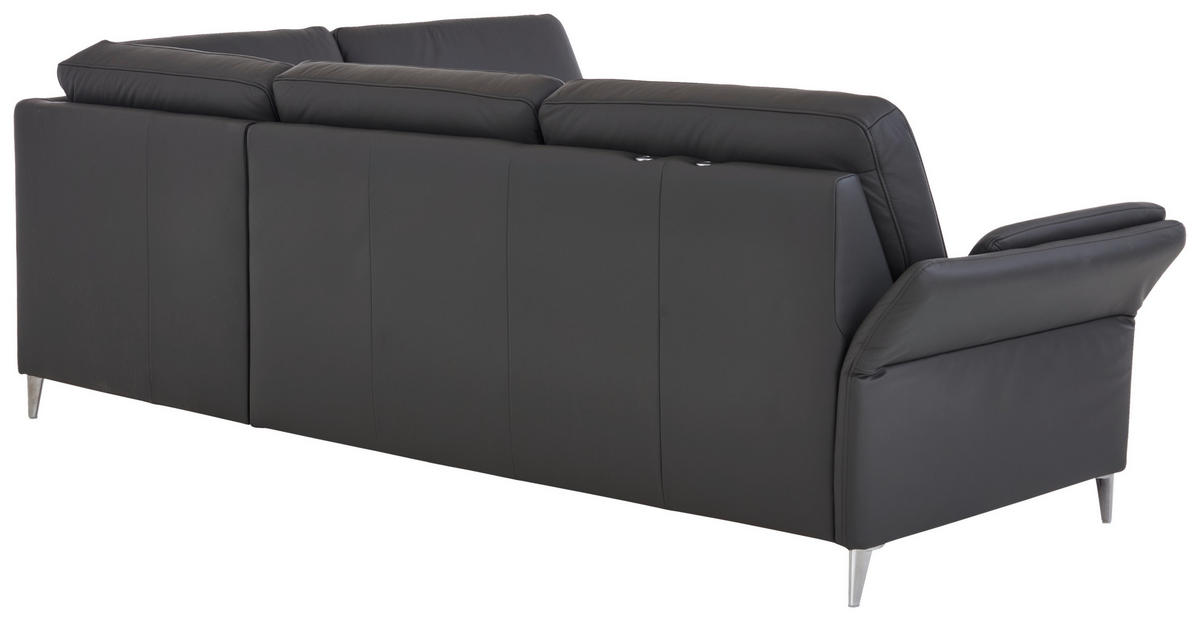 ECKSOFA Beldomo Premium in Echtleder Anthrazit  263/235 cm  - Anthrazit/Alufarben, KONVENTIONELL, Leder/Metall (263/235cm) - Beldomo Premium