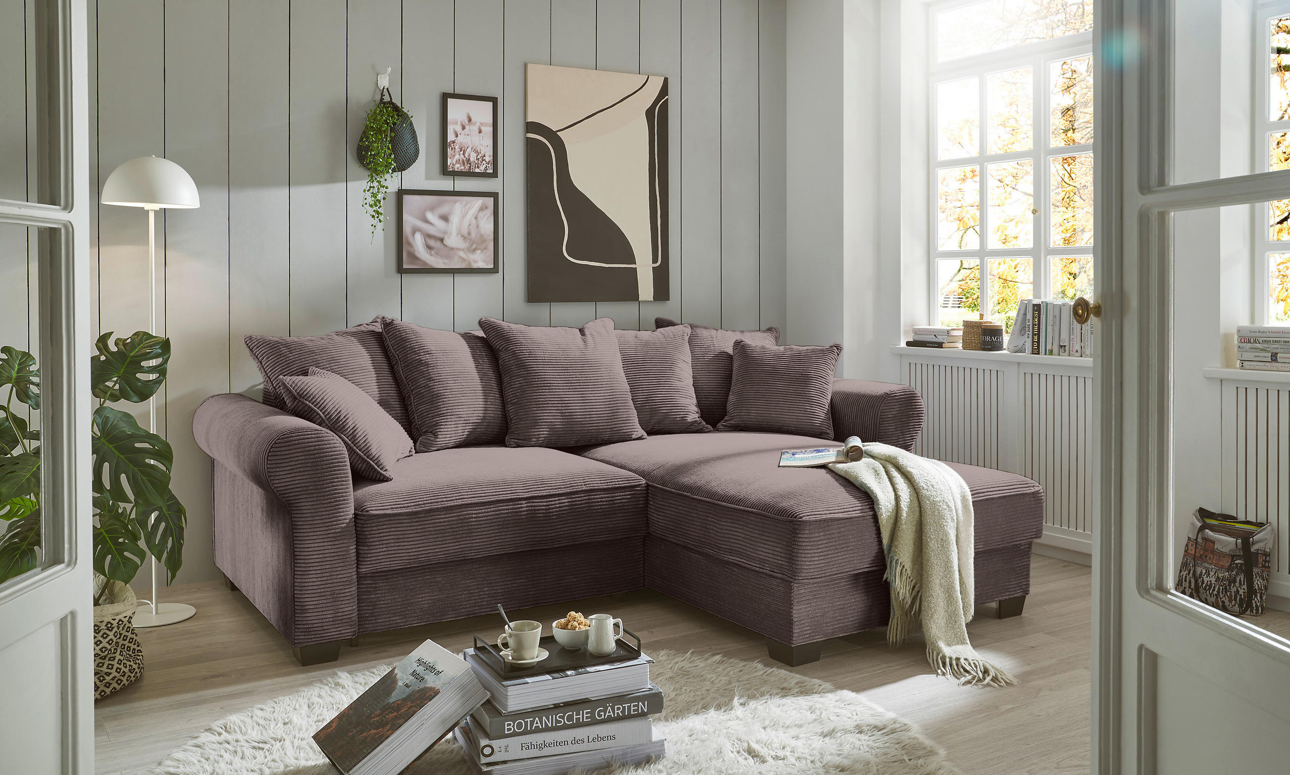 ECKSOFA in Cord Braun  - Schwarz/Braun, Konventionell, Kunststoff/Textil (255/185cm) - MID.YOU
