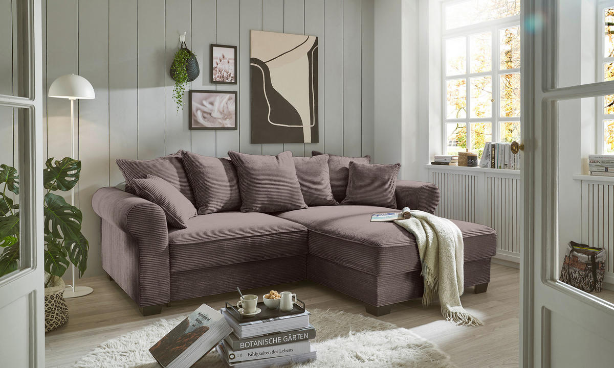 ECKSOFA in Cord Braun  - Schwarz/Braun, Konventionell, Kunststoff/Textil (255/185cm) - MID.YOU